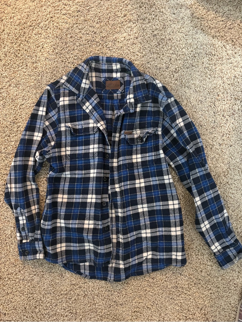 Orvis Blue and White Plaid Button-Up Flannel Jacket